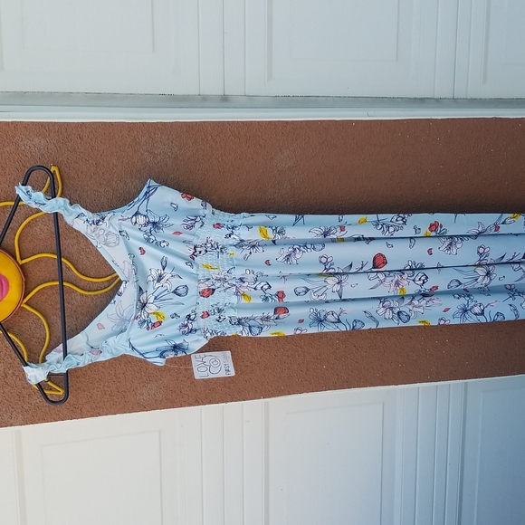 V-Neck Jumpsuit Floral Blue Small - Picture 2 of 4